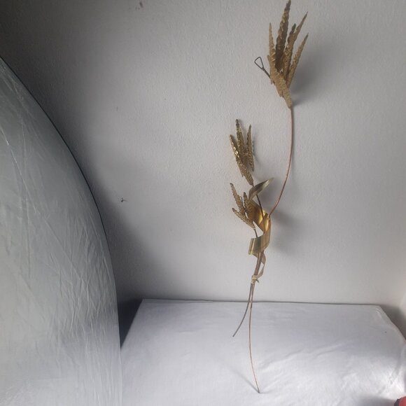 Vintage Brass Wheat Sheaf Wall Hangings, Mid-Century Modern Wall Art, Boho West - Picture 2 of 9